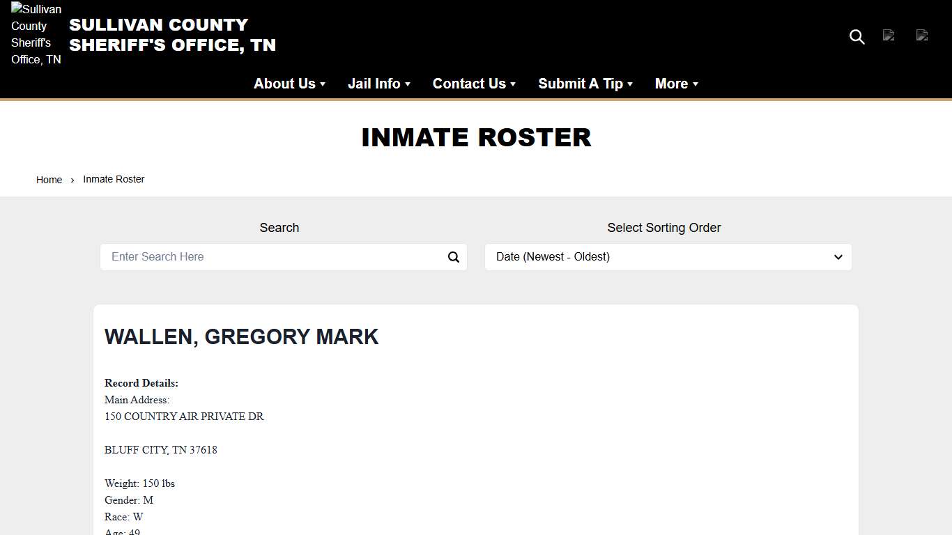Inmate Roster Sullivan County Sheriff's Office, TN